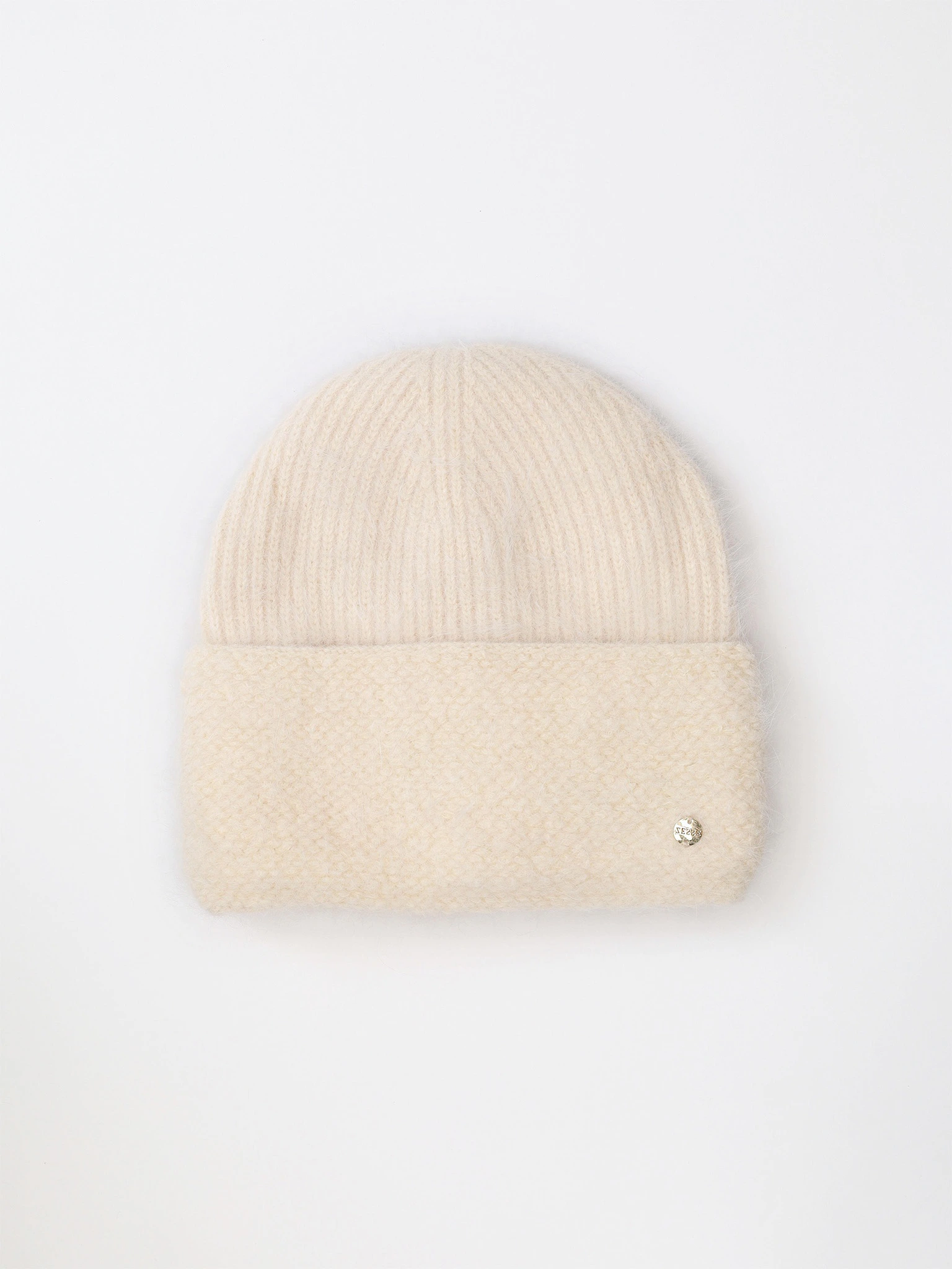 Шапка-бини из ангоры и нейлона с отворотом в ассортименте